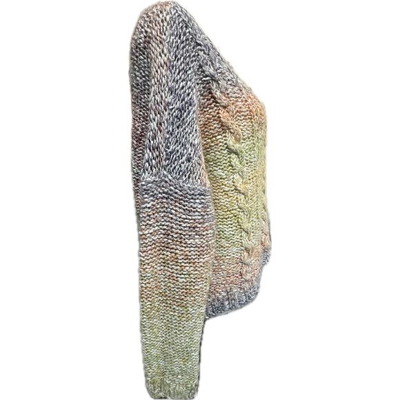 Abercrombie & Fitch Cropped Oversize Striped Cable Knit Sweater Rainbow Women L - Picture 2 of 8